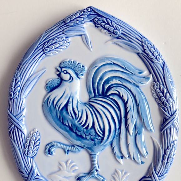 Rooster Trivet / Plaque Blue and White Ceramic VTG Japan - Picture 3 of 6